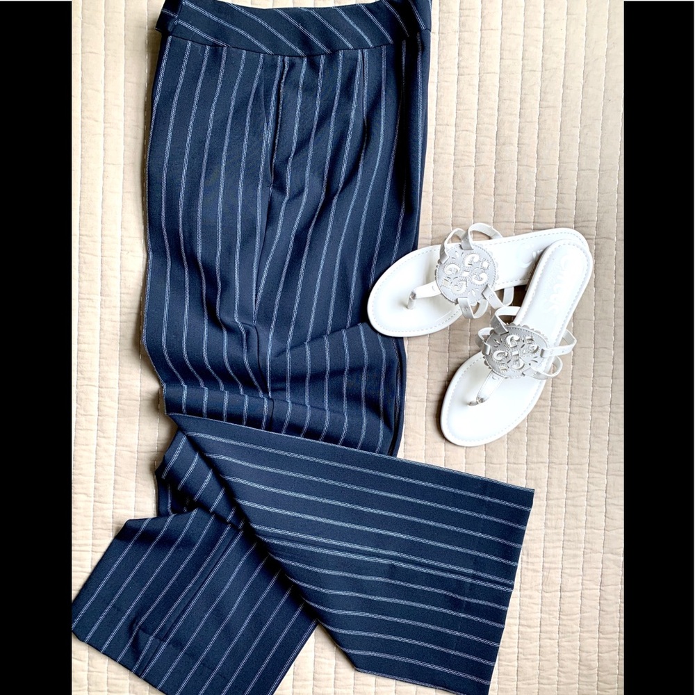 TALBOTS Navy Double Pinstripe Stretch Slacks